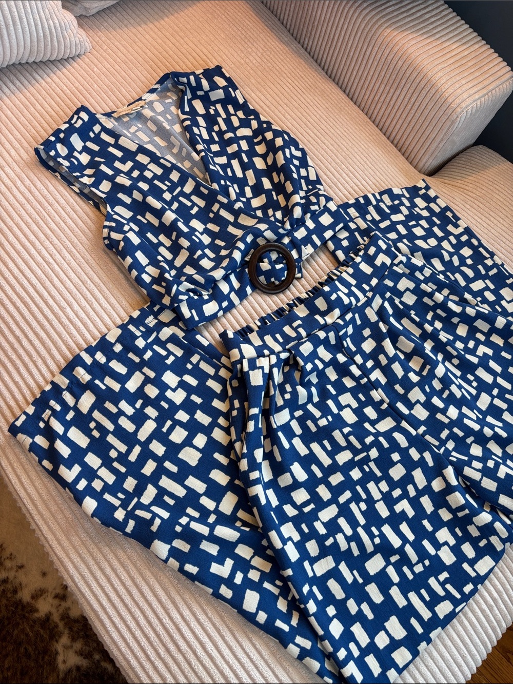 Monteau Los Angeles Blue & Cream Printed Two-Piece Set